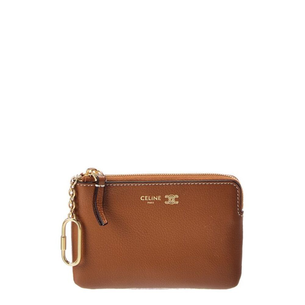 Celine Triomphe Leather Coin Purse, Brown